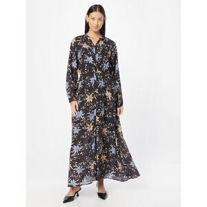 SOFIE SCHNOOR Black Floral Viscose Blend Voile Maxi Shirt Dress, Size S
